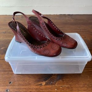BCBGirls Leather Medallion Print Wedge Heels